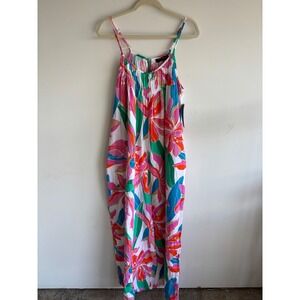 Lane Bryant Floral Wide Leg Jumpsuit Multi Color Tropical Smocked 14/16 NWT